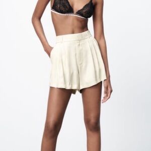 Zara Cream High-Waist Pleated Shorts